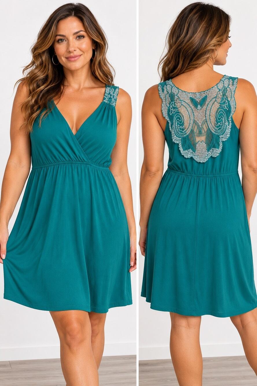 Rue 21 DRESS Green Sleeveless Empire Knit Mini-with lace back Dress SZ S coastal